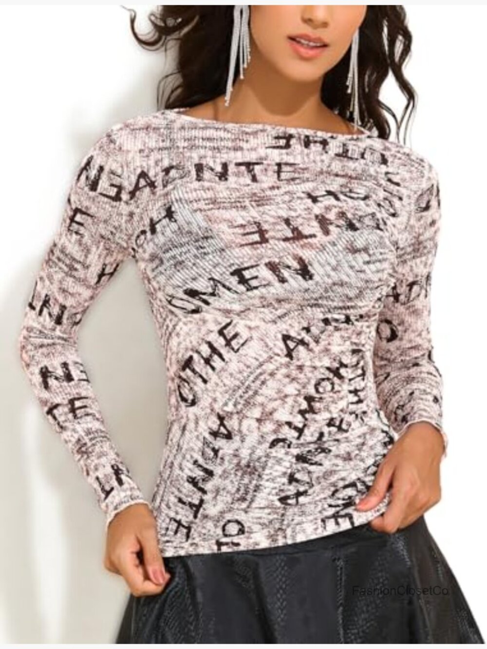 Sheer Long Sleeve Letter Print Mesh Blouse Sexy Y2K Vintage Tunic Top - Picture 5 of 7